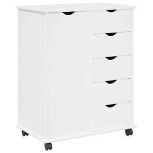 vidaXL Rullande sk&aring;p med hjul Vit 63,5 x 39 x 79 cm Massiv furu