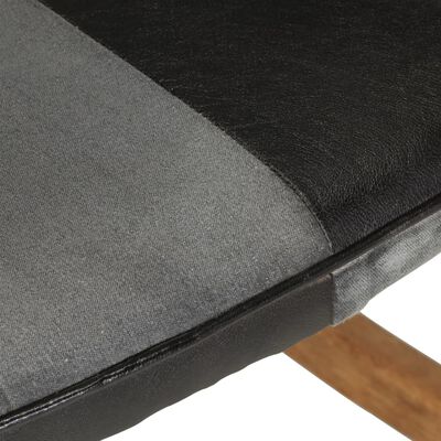 vidaXL Gungstol med fotpall svart äkta läder och kanvas