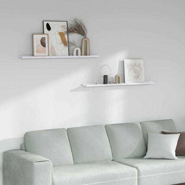 vidaXL V&auml;gg hylla 2 pcs Vit marmor 100 x 9 x 3 cm Konstruerat tr&auml;