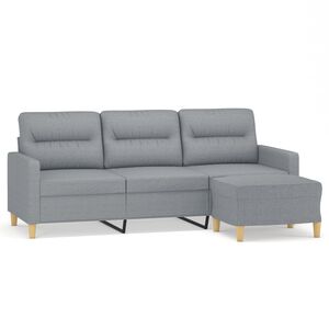 vidaXL 3-sitssoffa med fotpall ljusgr&aring; 180 cm tyg