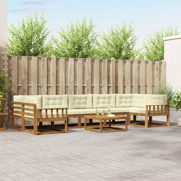 vidaXL Utomhussoffset med kudde 8 pcs Naturlig och Gr&auml;dde