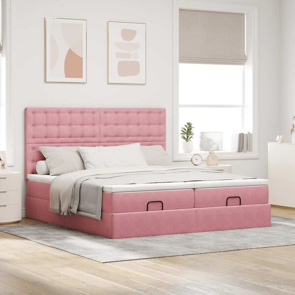 vidaXL Ottoman s&auml;ngram med madrasser rosa 160x200 cm sammet