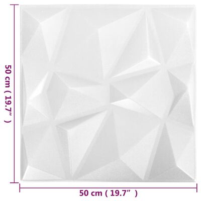vidaXL 3D Väggpaneler 48 st 50x50 cm diamant vit 12 m²