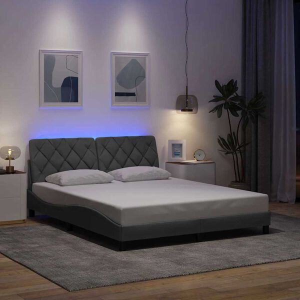 vidaXL Bed Frame with LED without Mattress Light Grey 160x200 cm Fabric