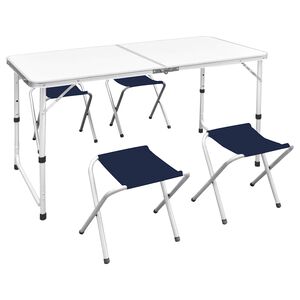 vidaXL Hopf&auml;llbart campingbord med 4 stolar h&ouml;jdjusterbar 120x60 cm