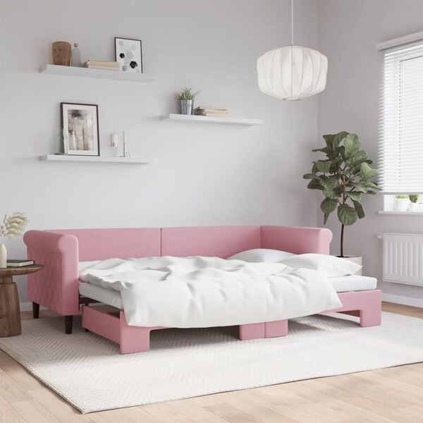 vidaXL Dagbädd utdragbar rosa 80x200 cm sammet