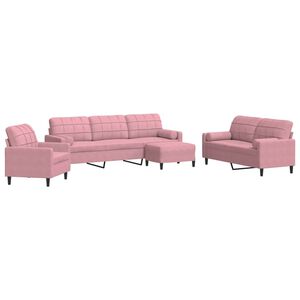 vidaXL Soffgrupp med dynor och bolster 4 delar rosa sammet