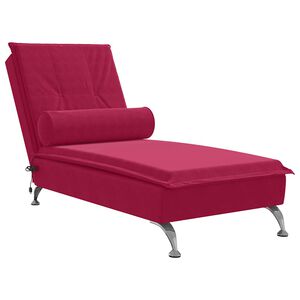 vidaXL Massagesch&auml;slong med bolster vinr&ouml;d sammet