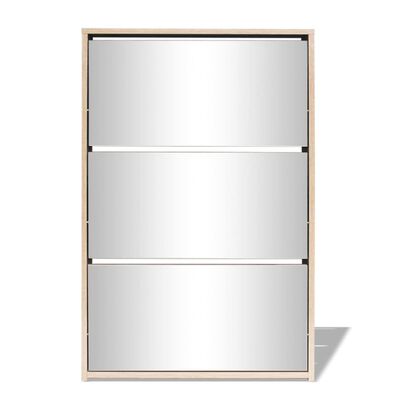 vidaXL Skoskåp med 3 lådor och spegel ek 63x17x102,5 cm