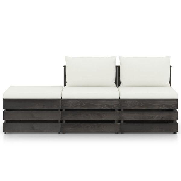 vidaXL Loungegrupp med dynor 3 delar gr&aring; impregnerat tr&auml;