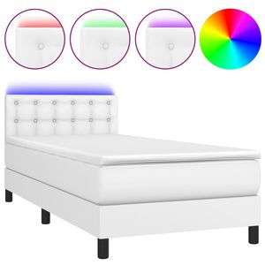 vidaXL Rams&auml;ng med madrass & LED vit 100x200 cm konstl&auml;der