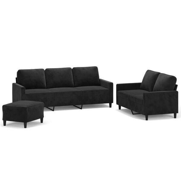 vidaXL Soffgrupp med dynor 3 delar svart sammet