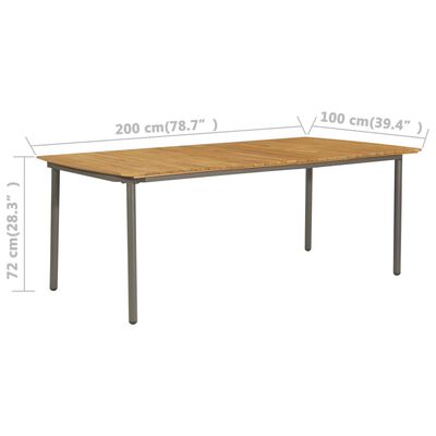 vidaXL Trädgårdsbord 200x100x72cm massivt akaciaträ och stål