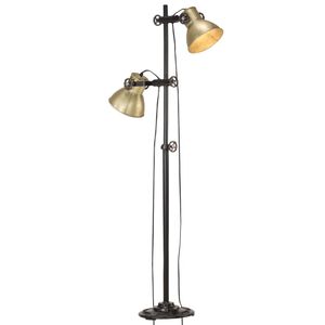 vidaXL Golvlampa med 2 lampsk&auml;rmar m&auml;ssing E27 gjutj&auml;rn