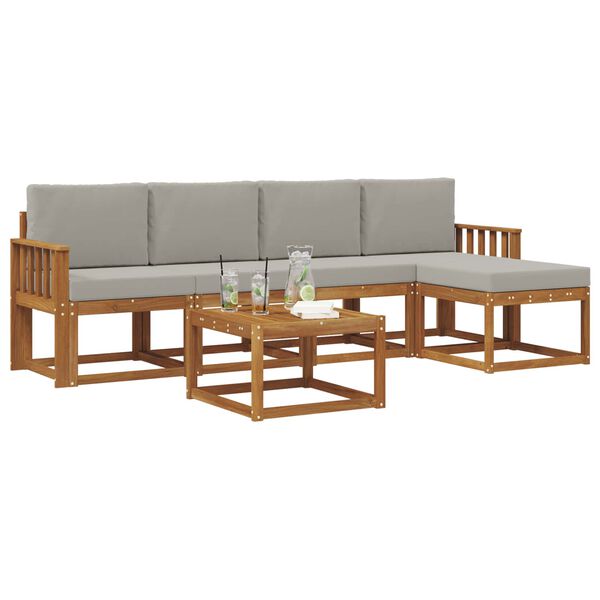 vidaXL Utomhussoffset 6 pcs Naturlig och Ljus Gr&aring; Massivt Akaciatr&auml;