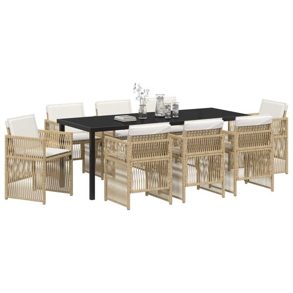 vidaXL Tr&auml;dg&aring;rdsm&ouml;belset 9 pcs Beige Pulverlackerat st&aring;l
