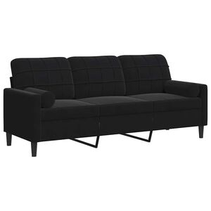 vidaXL 3-sitssoffa med prydnadskuddar svart 180 cm sammet