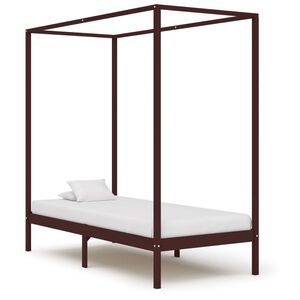 vidaXL S&auml;nghimmel utan madrass m&ouml;rkbrun massivt tr&auml; 90x200 cm