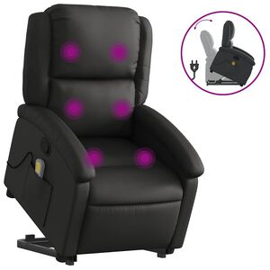 vidaXL Massagef&aring;t&ouml;lj med uppresningshj&auml;lp svart &auml;kta l&auml;der