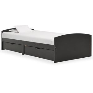 vidaXL Sängram med 2 lådor grå massiv furu 90x200 cm