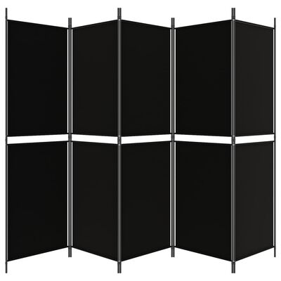 vidaXL Rumsavdelare 5 paneler svart 250x180 cm tyg