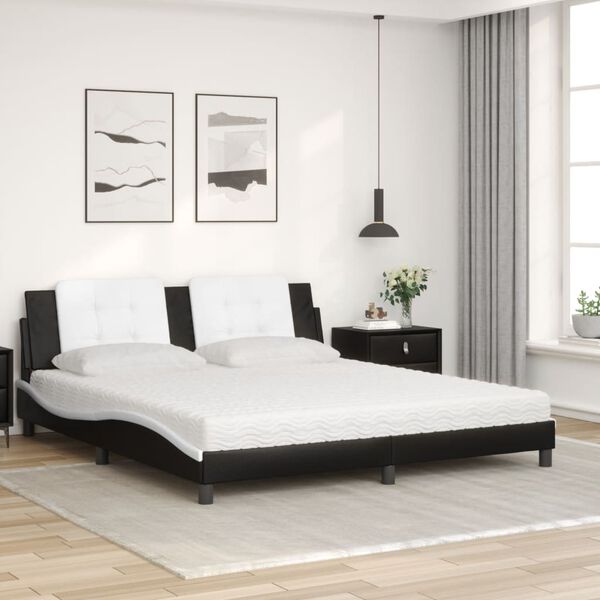 vidaXL Bed with Mattress "Zadar" Black and White 180x200 cm Faux Leather