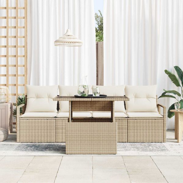 vidaXL Tr&auml;dg&aring;rdsoffset med lagring 5 pcs Beige Poly rattan