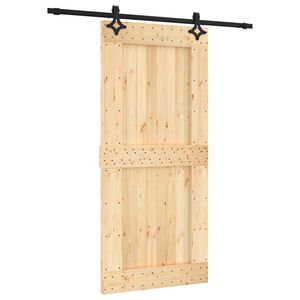 vidaXL Skjutd&ouml;rr Naturlig och svart 95 x 210 cm Massiv furutr&auml;d&ouml;rr