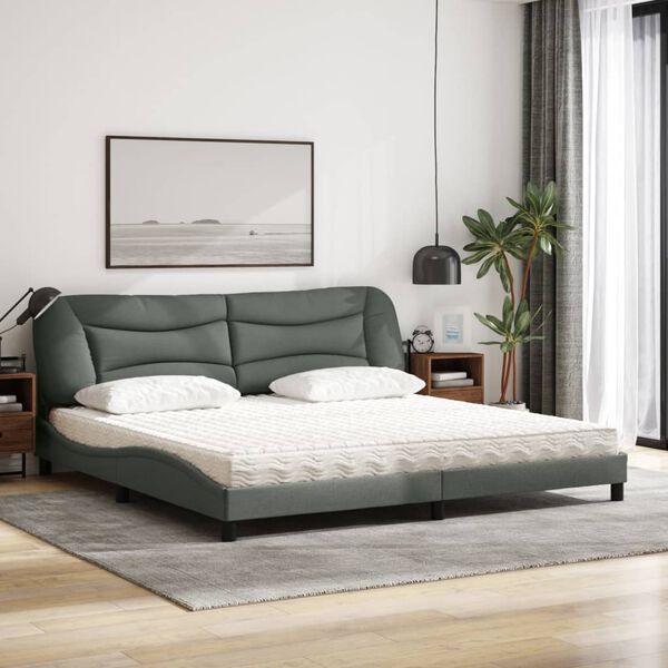 vidaXL Bed with Mattress "Hvar" Dark Grey 200x200 cm Fabric