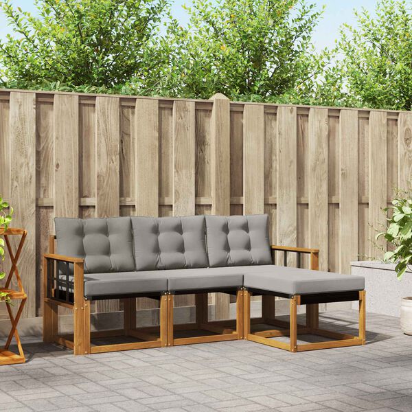 vidaXL Utomhussoffset med kudde 4 pcs Naturlig och Ljus Gr&aring;