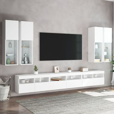 vidaXL Väggmonterade tv-skåp 7 delar med LEDs vit