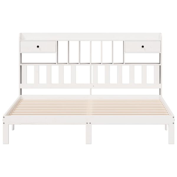 vidaXL Säng med bokhylla utan madrass vit 180x200cm massiv furu