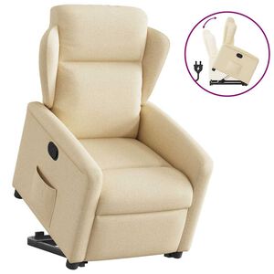 vidaXL Reclinerf&aring;t&ouml;lj med uppresningshj&auml;lp gr&auml;ddvit tyg