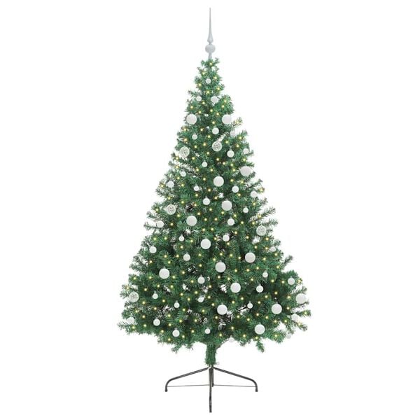 vidaXL Konstgjord F&ouml;rbelyst Julgran med 300 LED-lampor Gr&ouml;n 180 cm PVC