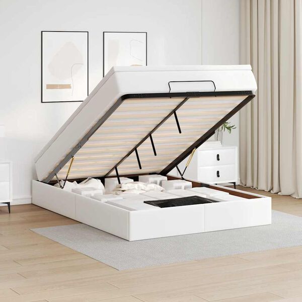 vidaXL Ottoman s&auml;ngram med madrass vit 140x190 cm konstl&auml;der