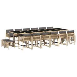 vidaXL Matgrupp f&ouml;r tr&auml;dg&aring;rden med dynor 17delar mixbeige konstrotting