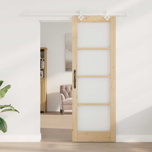 vidaXL Skjutd&ouml;rr Naturf&auml;rg 73,5 x 211 cm Massivt talltr&auml; och glas