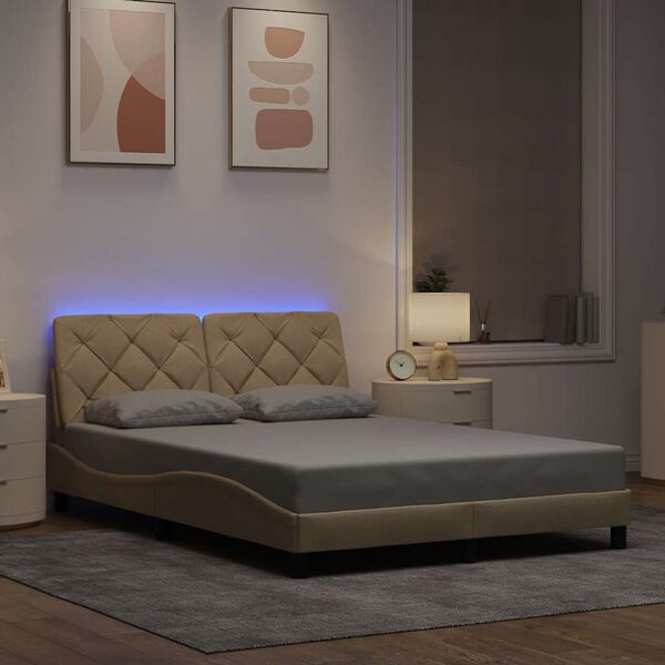 vidaXL Bed Frame with LED without Mattress Cream 140x190 cm Fabric
