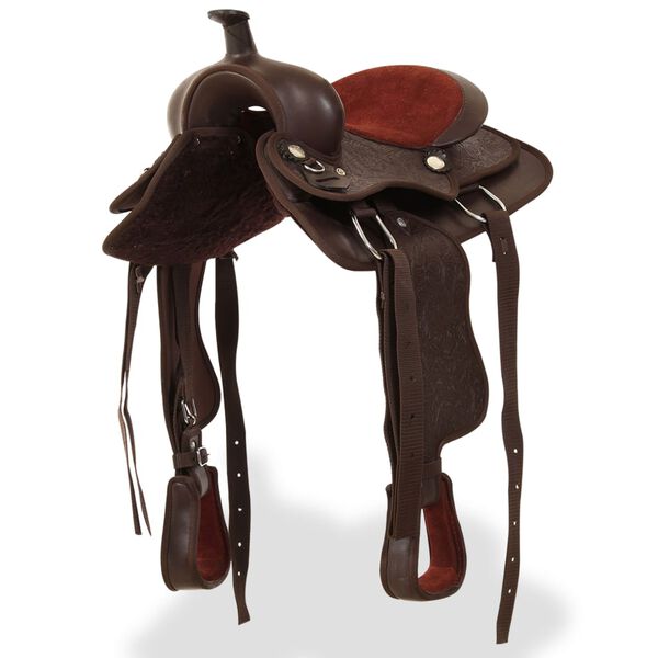 vidaXL Westernsadel tr&auml;ns&halsband &auml;kta l&auml;der 13" brun