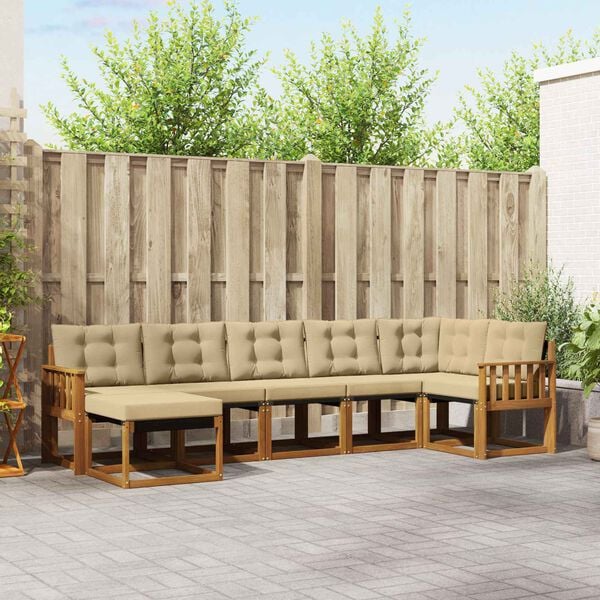 vidaXL Utomhussoffset med kudde 7 pcs Naturlig och Beige
