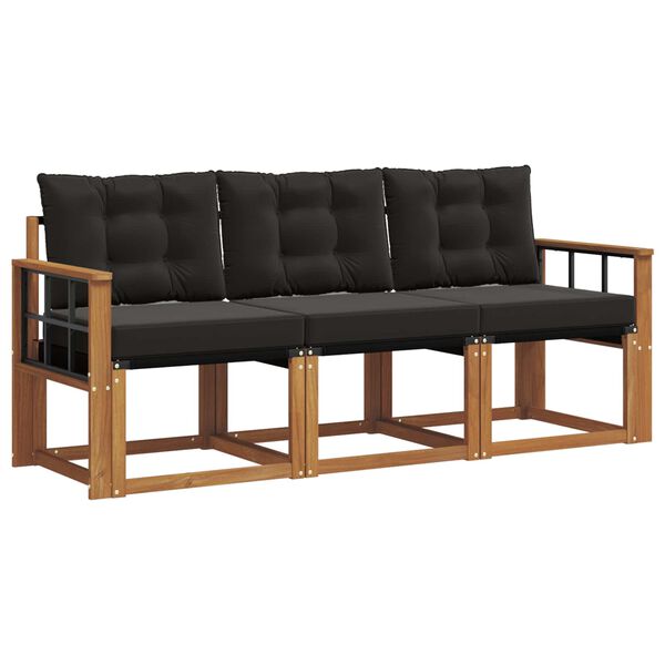 vidaXL Utomhussoffset med kudde 3 pcs Naturlig och svart