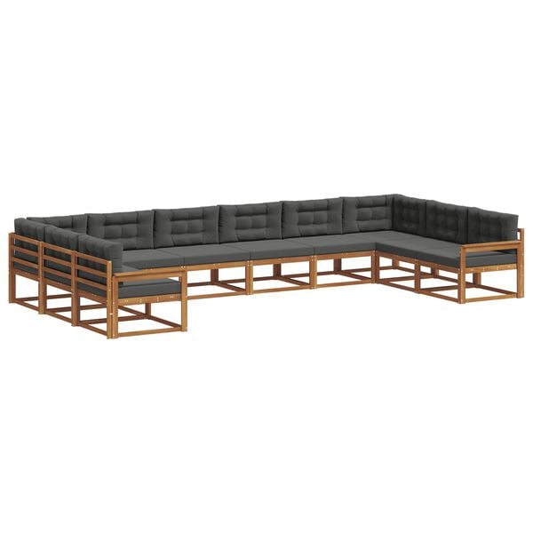 vidaXL Utomhussoffset med kudde 10 pcs Naturlig och Antracit