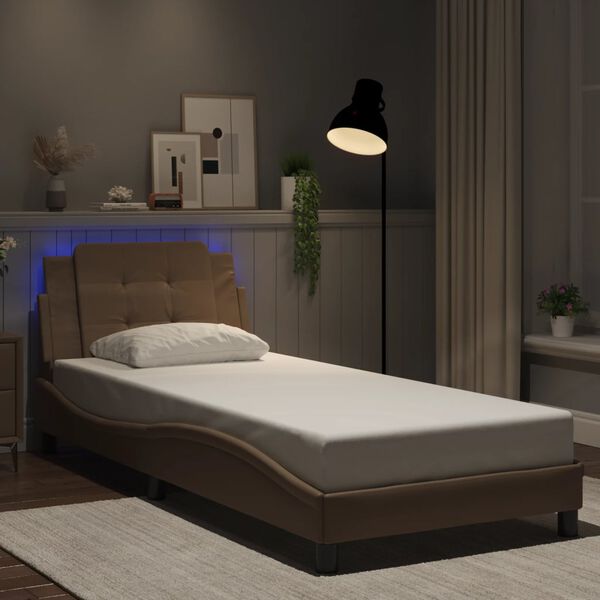 vidaXL Bed Frame with LED without Mattress "Zadar" Cappuccino 100x200 cm