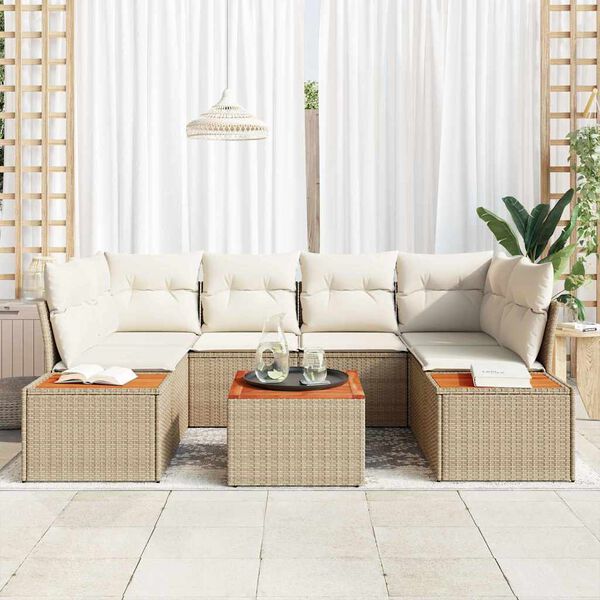 vidaXL Tr&auml;dg&aring;rdsoffset med kudde 6 pcs Beige Poly rattan