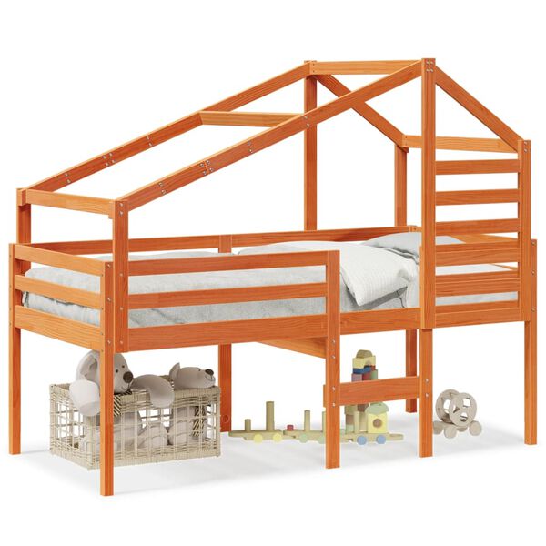 vidaXL Hög säng med tak vaxad brun 80x200 cm massiv furu