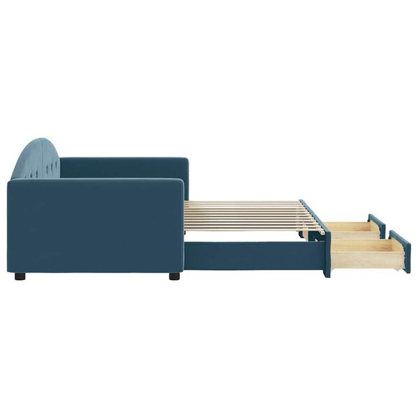 vidaXL Dagb&auml;dd utdragbar med l&aring;dor bl&aring; 90x200 cm sammet