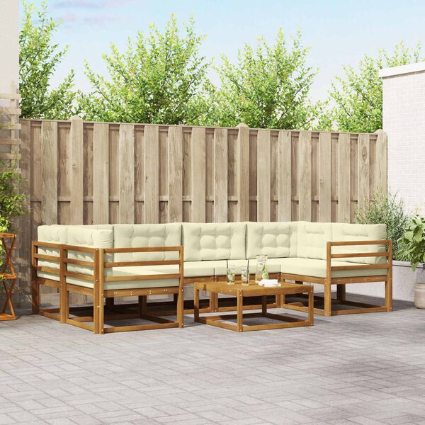 vidaXL Utomhussoffset med kudde 7 pcs Naturlig och Gr&auml;dde