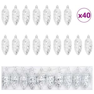 vidaXL Julgran Kottboll 40 st Silver 4 x 9 cm Plast LED-lampor