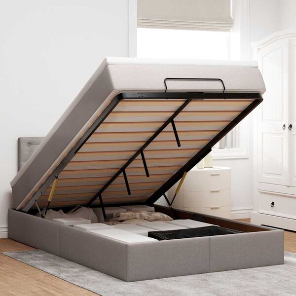 vidaXL Ottomansk s&auml;ng med madrass och LED-lampor taupe 120x190cm tyg