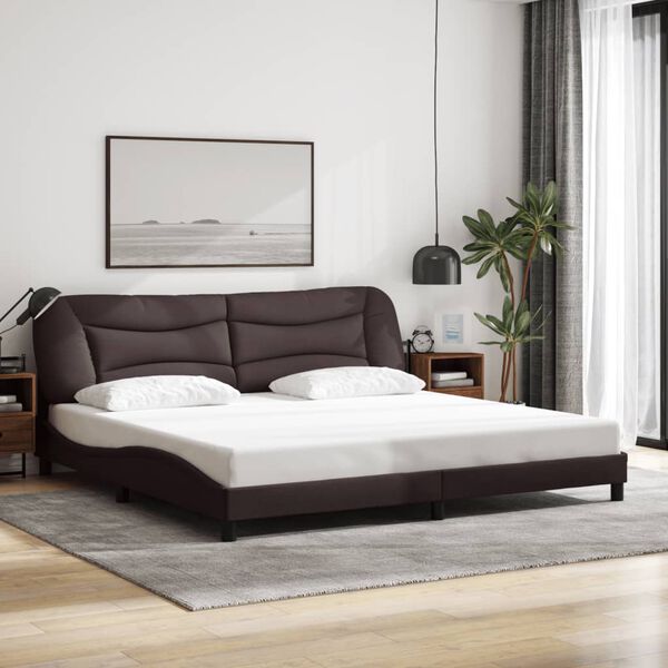 vidaXL Bed Frame with LED without Mattress "Hvar" Dark Brown 200x200 cm Fabric